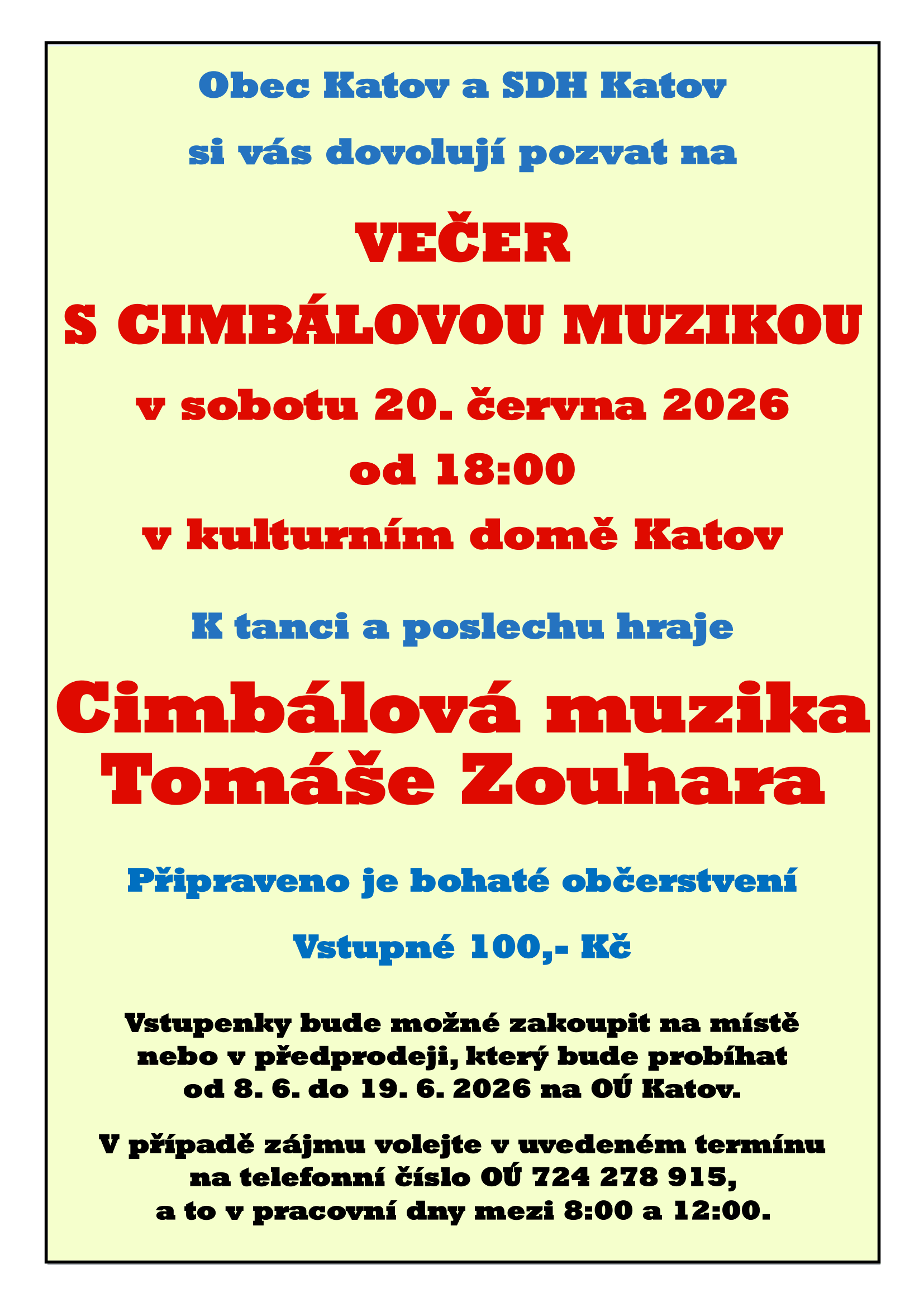 Obec Žďárec - Večer s cimbálovou muzikou v Katově